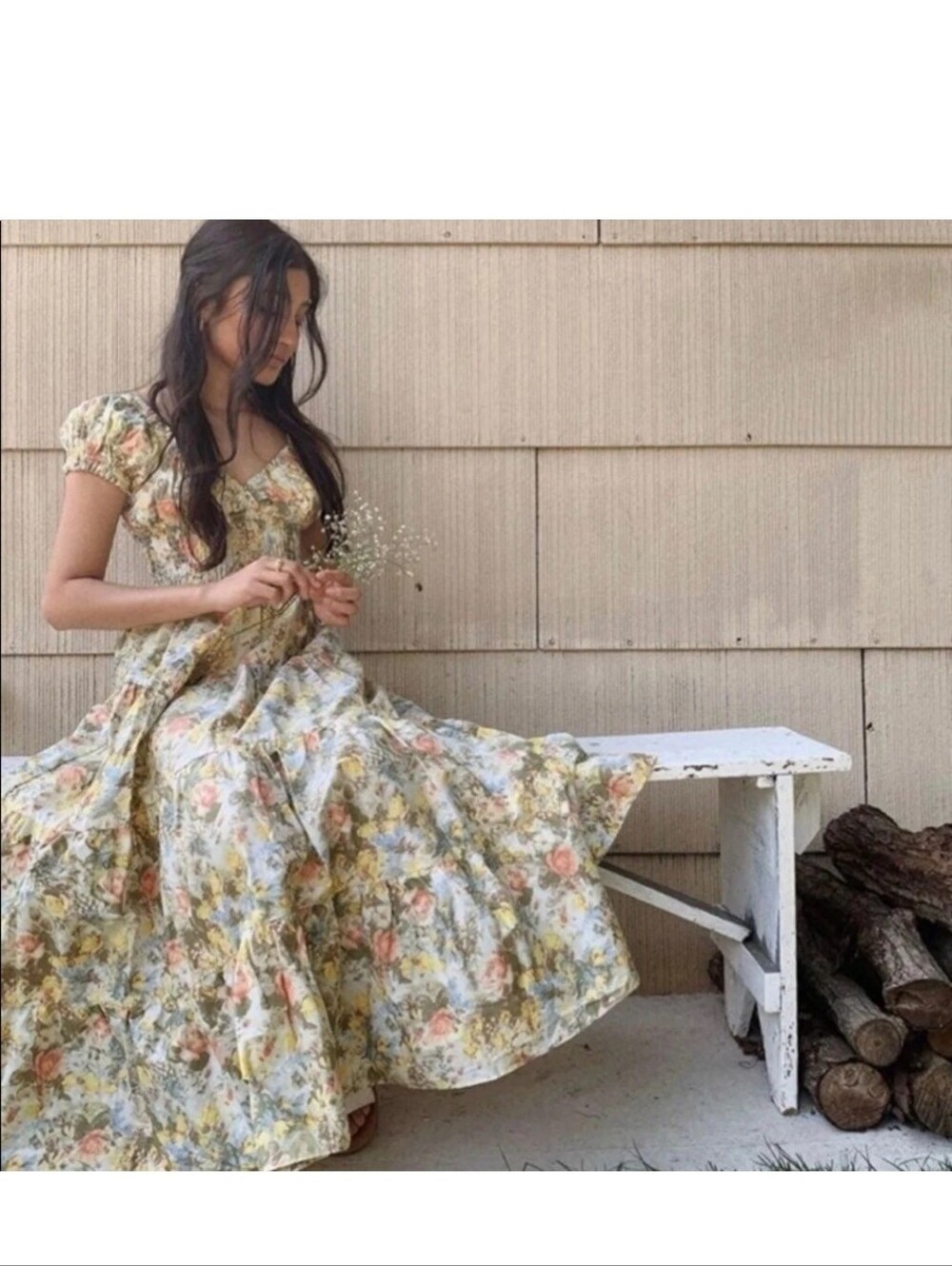 Danielle Bernstein Floral Ruffle-Sleeve Maxi Dress in Olive Multi